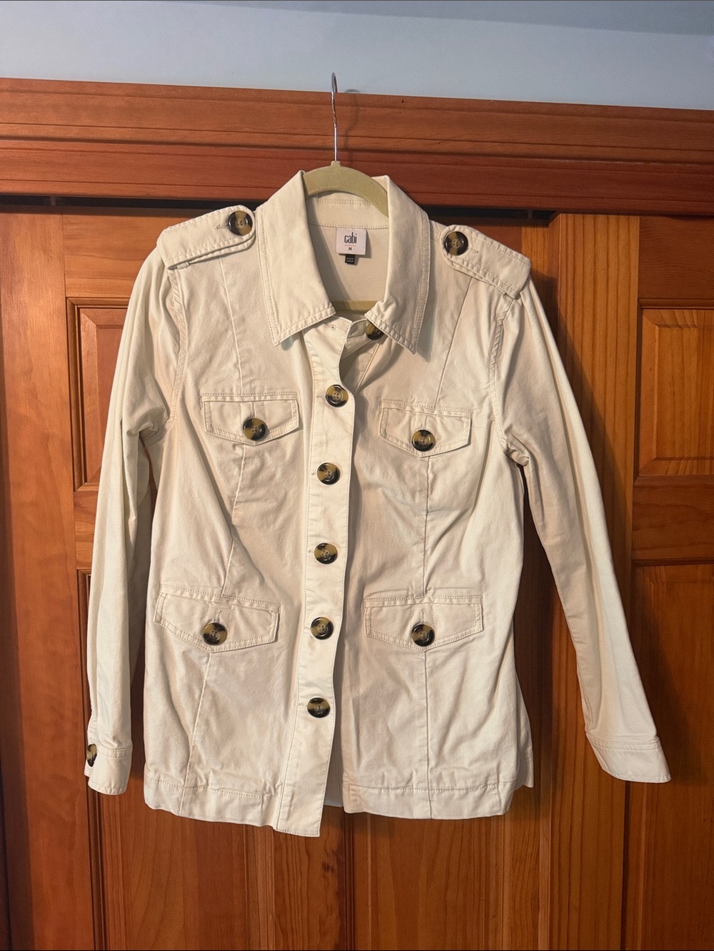 CAbi Off-White Button-Front Utility Blazer